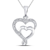 Sterling Silver Womens Round Diamond Heart Pendant .02 Cttw