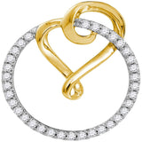 10kt Yellow Gold Womens Round Diamond Heart Love Circle 2-tone Pendant 1/3 Cttw