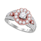 14kt White Gold Round Diamond Rose-tone Bridal Wedding Engagement Ring 1 Cttw