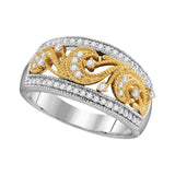 10kt Two-tone Gold Womens Round Diamond 2-tone Filigree Band Ring 1/3 Cttw