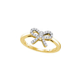 10kt Yellow Gold Womens Round Diamond Ribbon Bow Knot Ring 1/6 Cttw