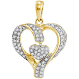 10kt Yellow Gold Womens Round Diamond Heart Pendant 1/6 Cttw