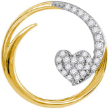 10kt Yellow Gold Womens Round Diamond Heart Love Circle Pendant 1/4 Cttw