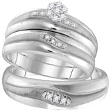 10kt White Gold His Hers Round Diamond Cluster Matching Wedding Set 1/6 Cttw