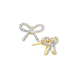 10kt Yellow Gold Womens Round Diamond Bow-tie Stud Earrings 1/5 Cttw