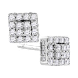 10kt White Gold Womens Round Diamond Square Cluster Earrings 1/3 Cttw