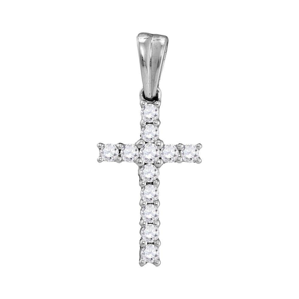 10kt White Gold Womens Round Diamond Cross Religious Pendant 1/4 Cttw