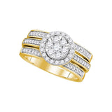 14kt Yellow Gold Round Diamond Cluster Bridal Wedding Ring Band Set 1 Cttw
