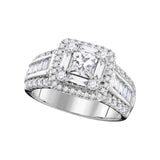 14kt White Gold Womens Princess Diamond Solitaire Halo Bridal Wedding Engagement Ring 1-3/4 Cttw