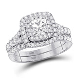14kt White Gold Princess Diamond HaloBridal Wedding Engagement Ring Set 1-1/2 Cttw