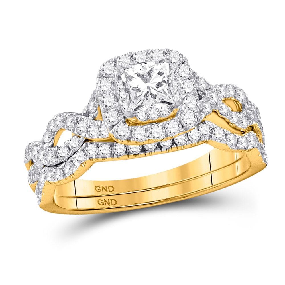 14kt Yellow Gold Princess Diamond Twist Bridal Wedding Ring Band Set 1 Cttw