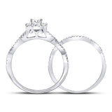 14kt White Gold Round Diamond Twist Bridal Wedding Ring Band Set 5/8 Cttw