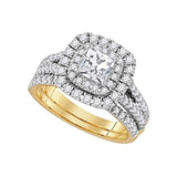 14kt Yellow Gold Princess Diamond Solitaire Bridal Wedding Ring Band Set 7/8 Cttw