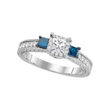14k White Gold 3-stone Blue Color Enhanced Diamond Wedding Bridal Engagement Ring 1 Cttw