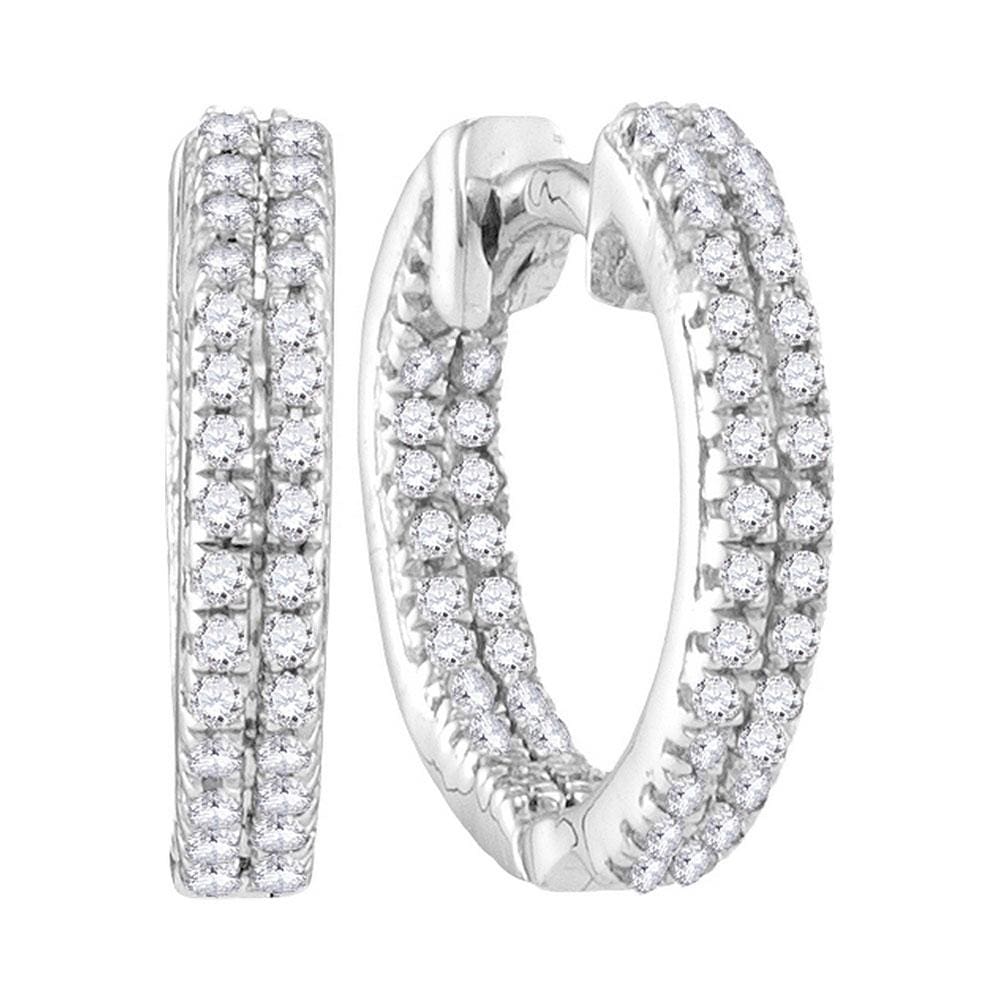 10kt White Gold Womens Round Diamond Hoop Earrings 1/5 Cttw
