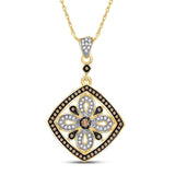 14kt Yellow Gold Womens Round Brown Diamond Square Pendant 3/8 Cttw