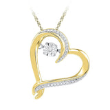 10kt Yellow Gold Womens Moving Twinkle Round Diamond Heart Pendant 1/20 Cttw