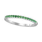 14kt White Gold Womens Round Natural Emerald Single Row Band Ring 1/6 Cttw