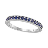 14kt White Gold Womens Round Pave-set Blue Sapphire Single Row Band 1/2 Cttw