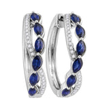 14kt White Gold Womens Oval Natural Blue Sapphire Diamond Woven Hoop Earrings 2-5/8 Cttw