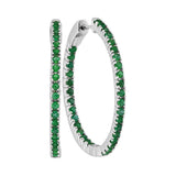 14kt White Gold Womens Round Emerald Hoop Earrings 2.00 Cttw