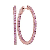 14kt Rose Gold Womens Round Pink Sapphire Hoop Earrings 2-3/4 Cttw