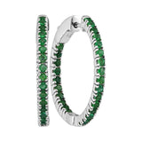 14kt White Gold Womens Round Natural Emerald Hoop Earrings 1-1/4 Cttw