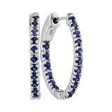 14kt White Gold Womens Round Blue Sapphire Hoop Earrings 1-1/4 Cttw