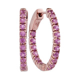 14kt Rose Gold Womens Round Pink Sapphire Hoop Earrings 1-1/4 Cttw