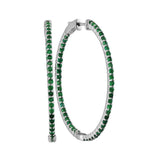 14kt White Gold Womens Round Emerald Hoop Earrings 3 Cttw