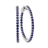 14kt White Gold Womens Round Natural Blue Sapphire Hoop Earrings 2-1/3 Cttw