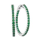 14kt White Gold Womens Round Emerald Inside Outside Hoop Earrings 2-1/2 Cttw