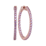 14kt Rose Gold Womens Round Pink Sapphire Inside Outside Hoop Earrings 3-3/4 Cttw