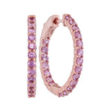 14kt Rose Gold Womens Round Pink Sapphire Inside Outside Hoop Earrings 2-1/4 Cttw