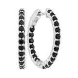 14kt White Gold Womens Round Black Sapphire Inside Outside In Out Hoop Earrings 2-1/2 Cttw