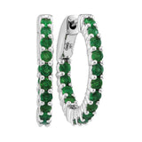 14kt White Gold Womens Round Natural Emerald Hoop Earrings 1-1/3 Cttw