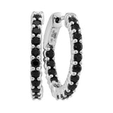 14kt White Gold Womens Round Natural Black Sapphire Hoop Earrings 1-7/8 Cttw
