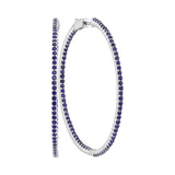14kt White Gold Womens Round Blue Sapphire Slender Hoop Earrings 4-1/3 Cttw