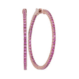 14kt Rose Gold Womens Round Pink Sapphire Inside Outside Hoop Earrings 2-7/8 Cttw