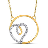 10kt Yellow Gold Womens Round Diamond Heart Circle Necklace 1/6 Cttw