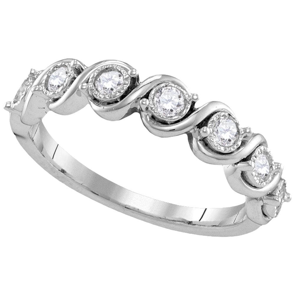10kt White Gold Womens Round Diamond Cascading Band Ring 1/3 Cttw