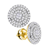 14kt Yellow Gold Womens Princess Round Diamond Concentric Cluster Earrings 1/2 Cttw