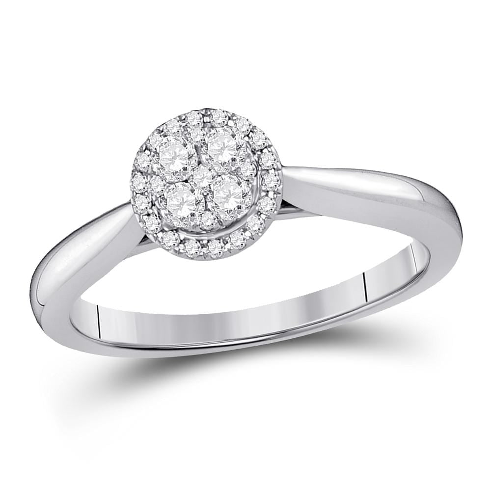 14kt White Gold Round Diamond Fashion Cluster Ring 1/4 Cttw