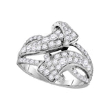 14kt White Gold Womens Round Pave-set Diamond Bypass Strand Band 1-1/2 Cttw
