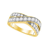 14kt Yellow Gold Womens Round Diamond Double Row Crossover Band 1 Cttw