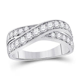 14kt White Gold Womens Round Diamond Crossover Band Ring 1 Cttw