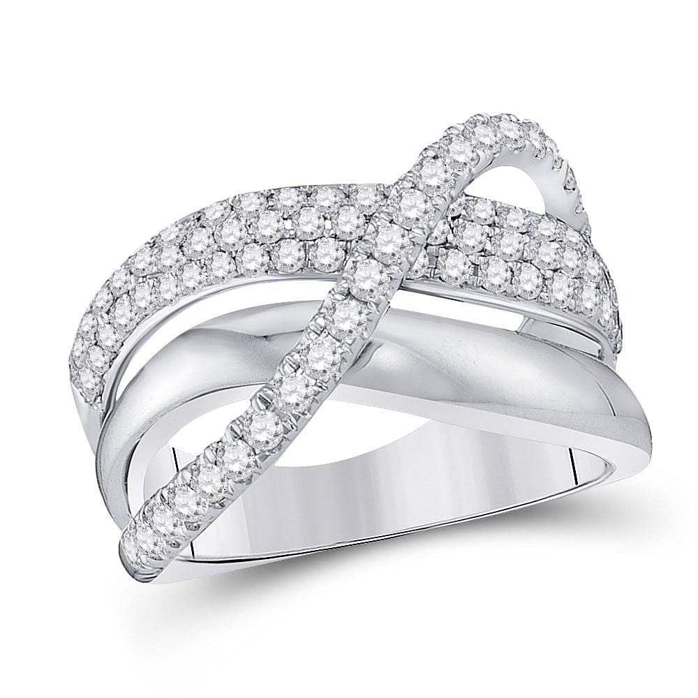 14kt White Gold Womens Round Diamond Modern Crossover Band Ring 1 Cttw