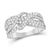 14kt White Gold Womens Round Diamond Crossover Band Ring 1-1/2 Cttw