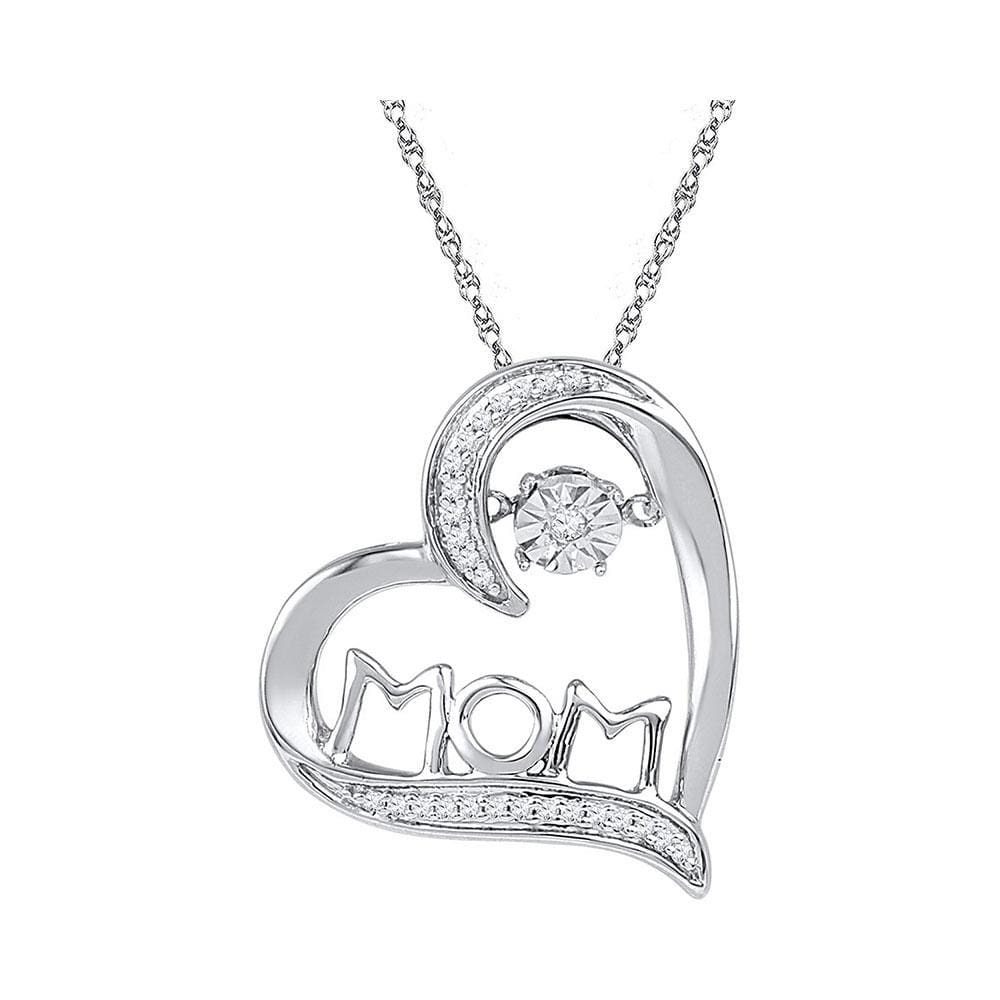 Sterling Silver Womens Round Diamond Mom Mother Heart Moving Twinkle Pendant 1/10 Cttw