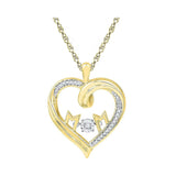10kt Yellow Gold Womens Round Diamond Moving Twinkle Mom Heart Pendant 1/12 Cttw